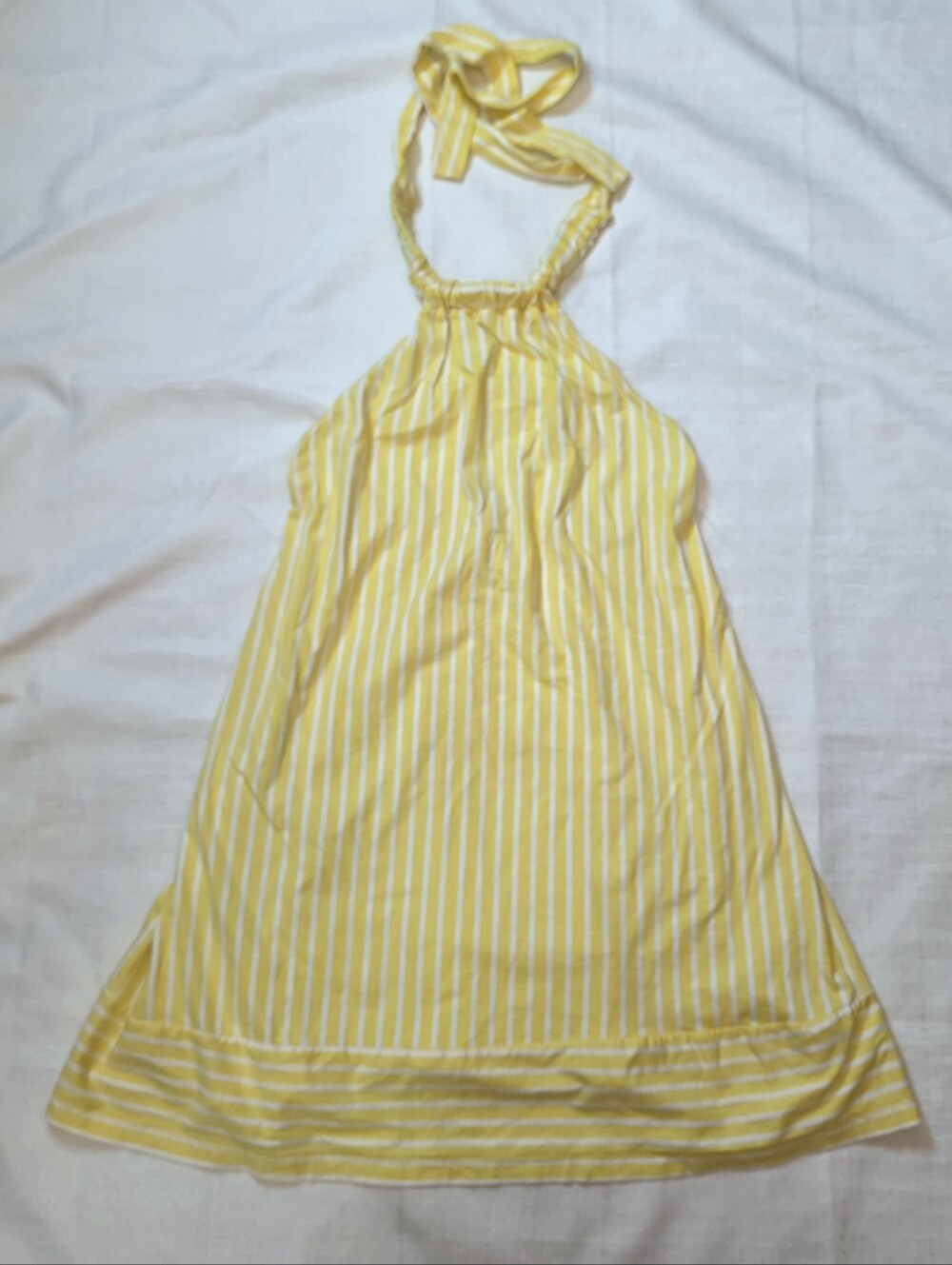 ASOS Yellow White Striped Halter Neck Swing Dress Sundress Size 4 Festival Beach